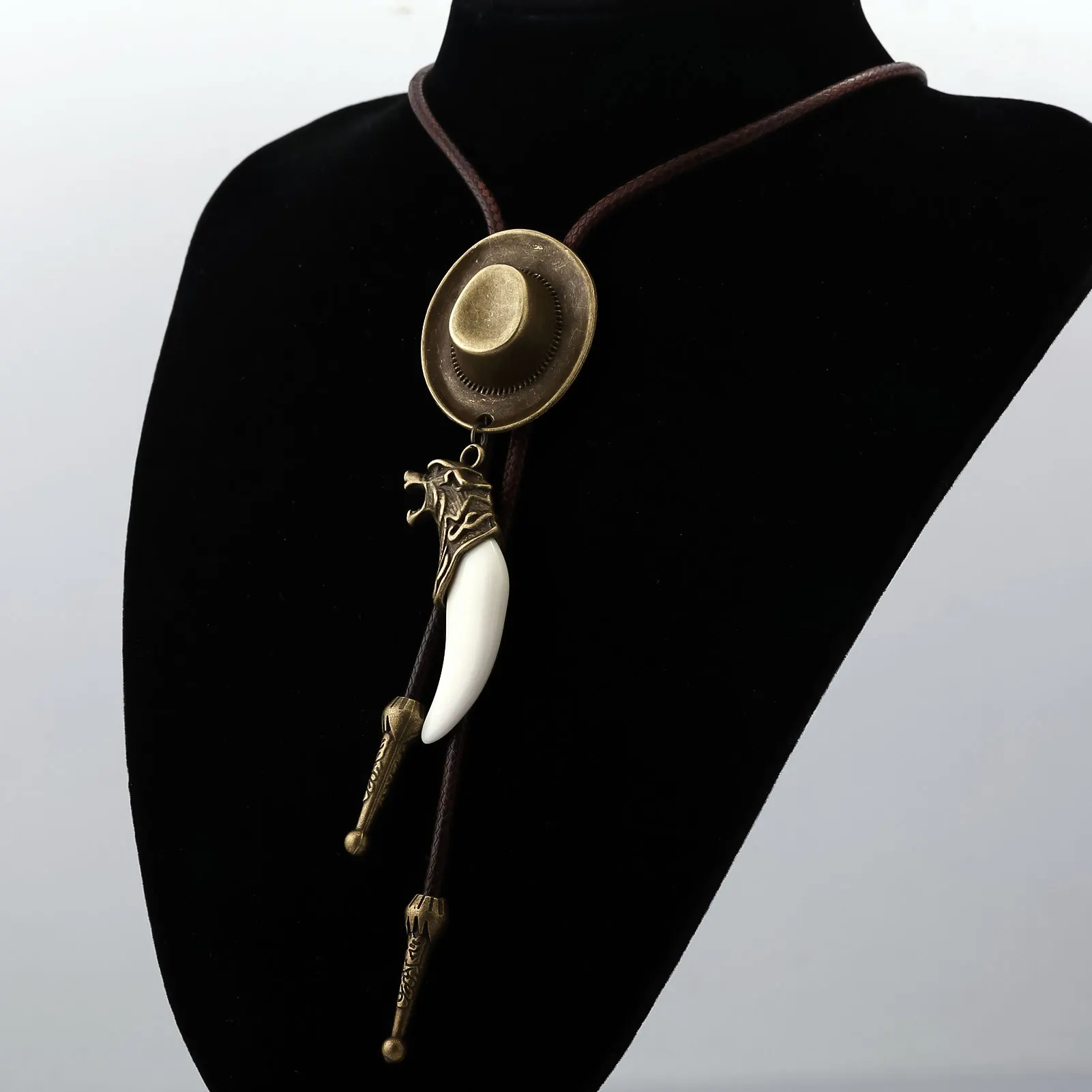 Retro Western Cowboy Necklace Bolo Tie European American Personality Casual Necklace Choker Gem Pendant Banquet Party Accessorie