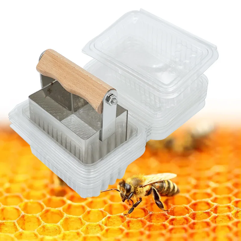 Caja de plástico para miel con forma de panal de abeja, capacidad de 500 ml, con un cortador de panal de abeja gratis para almacenamiento de miel en nido, 500 piezas