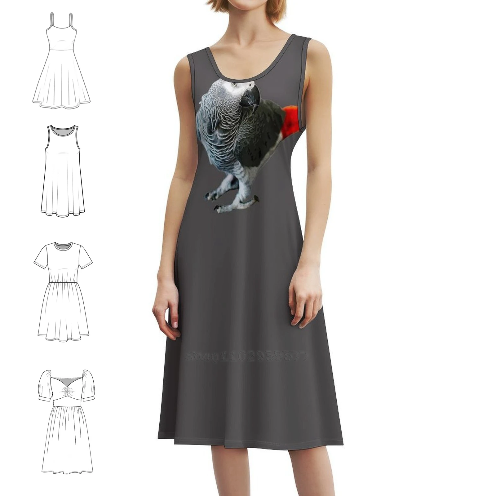 

African Grey Parrot Korean Style Casual Dress For Women Simple Daily Office Lady Dresses African Grey African Grey Parrot Dress