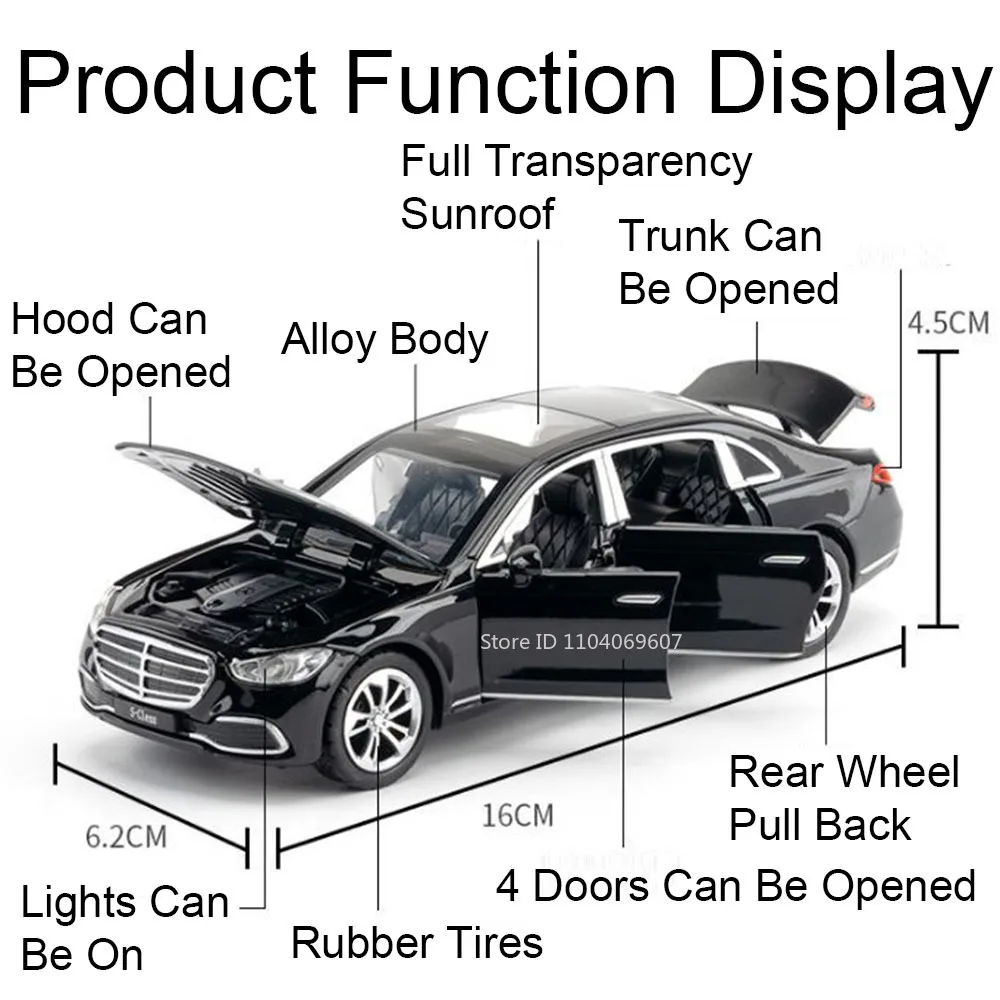 Maßstab 1:32 SLR 772S S400L Modell Spielzeugautos Legierung Druckguss Sound Licht Türen geöffnet zurückziehen Gummireifen für Kinder Lernspielzeug
