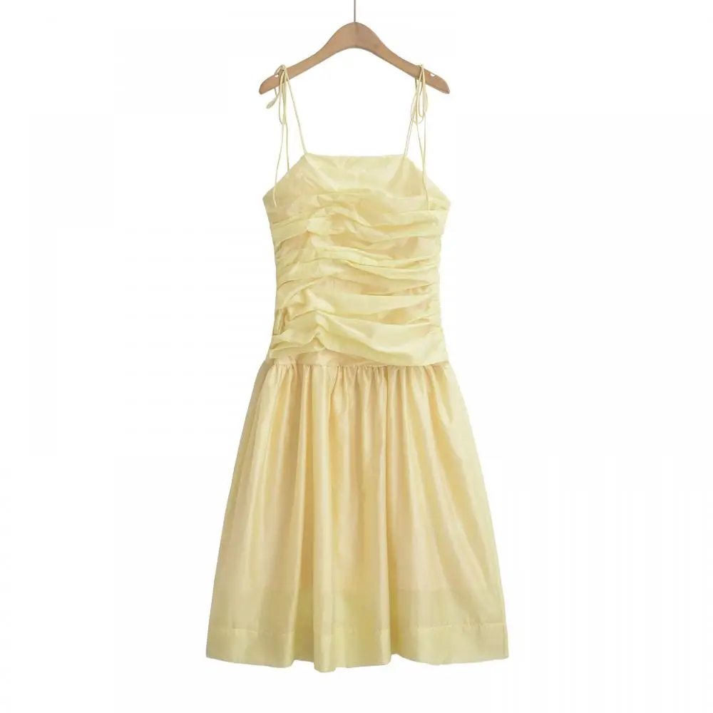 

Женское однотонное плиссированное платье макси на бретельках с открытой спиной, элегантные платья-трапеции без рукавов с соединением по подолу, летние халаты для отпуска