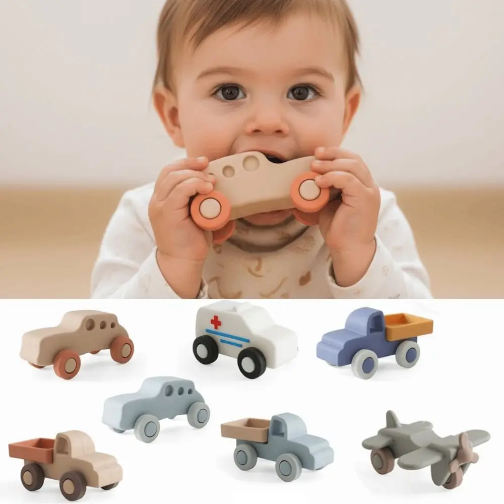 Anneau de dentition en Silicone pour bébé, Coordination œil-main, sans BPA, dessin animé, voiture de qualité alimentaire, voiture pour nouveau-né