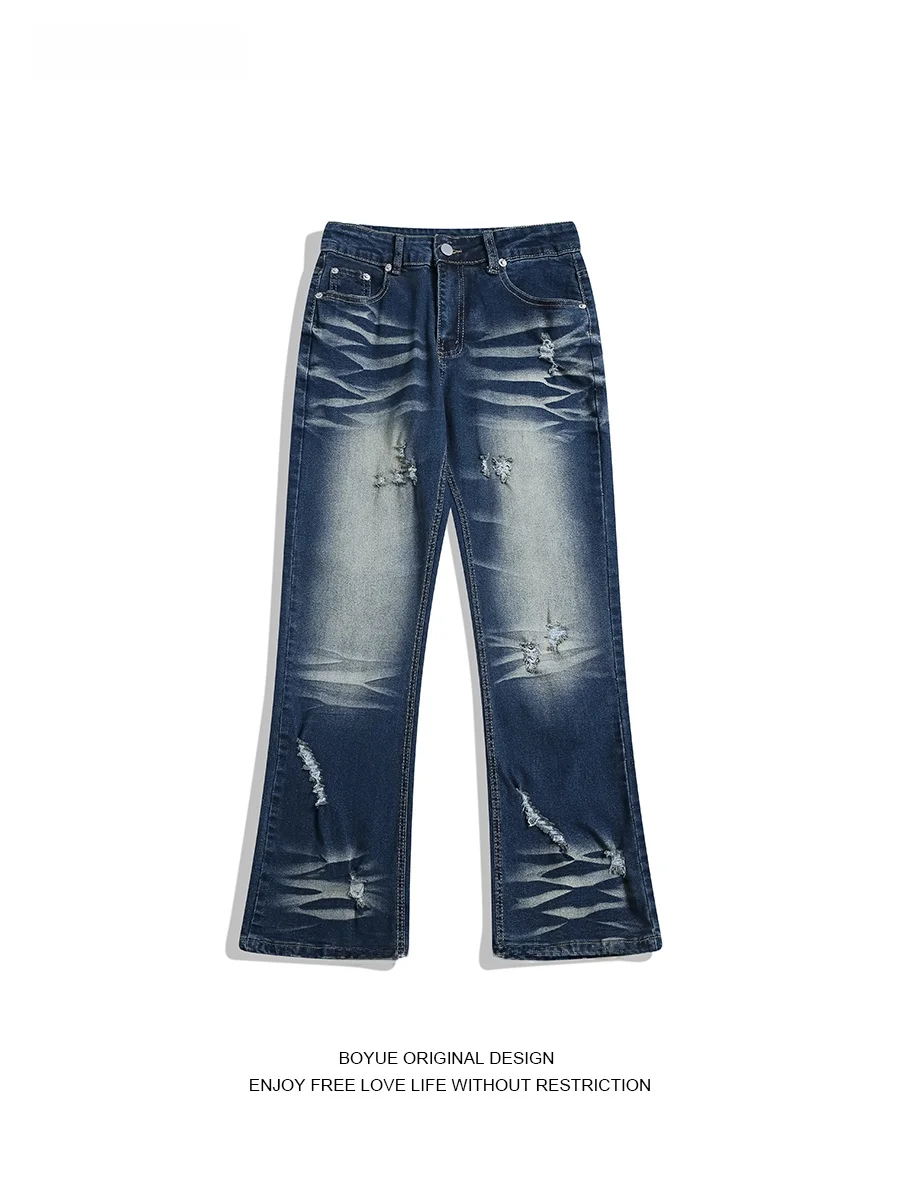 

Мужские джинсы Boyue в винтажном стиле, рваные, расклешенные, свободного кроя, утягивающие, молодежные, из смесового хлопка, полиэстера и спандекса