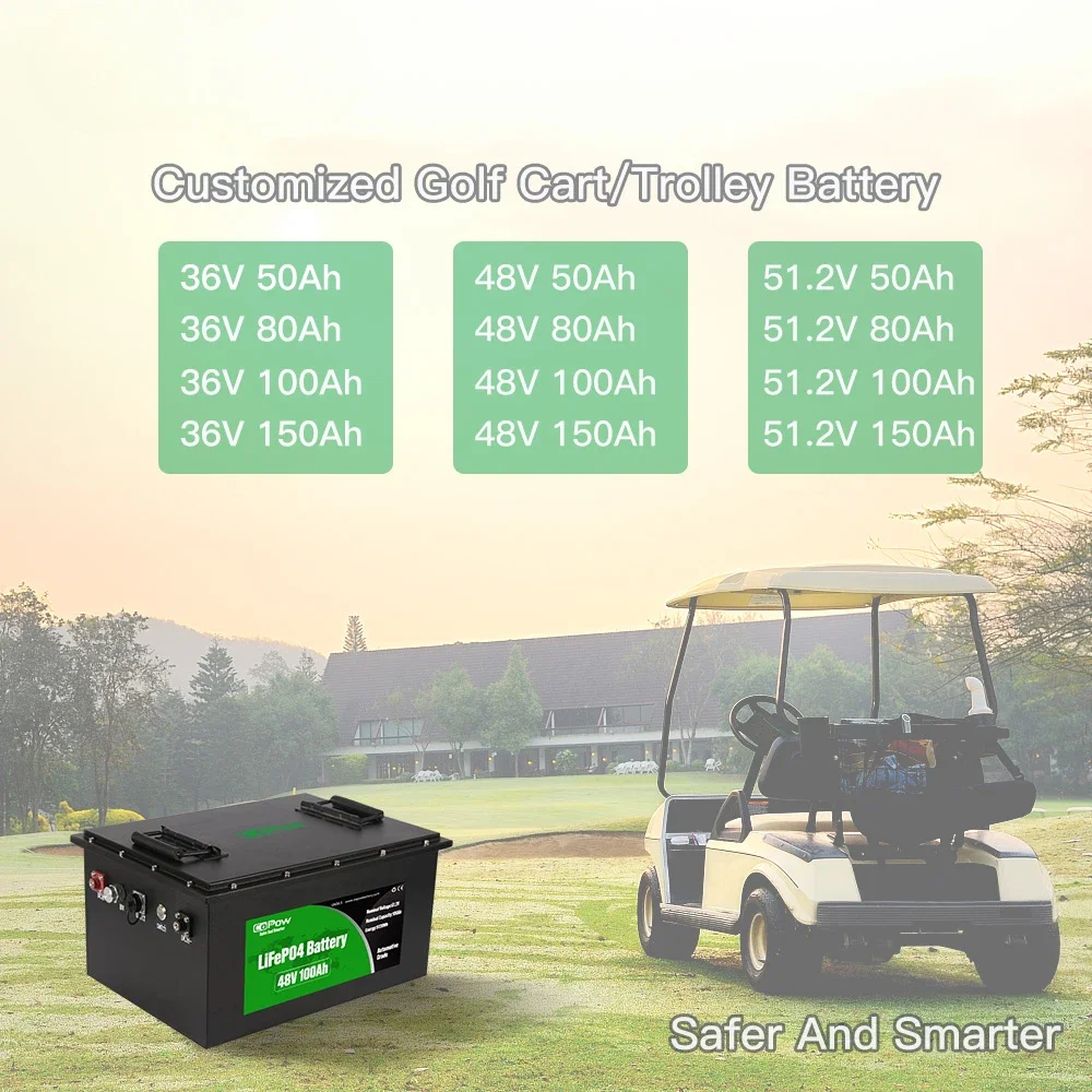 Recharge Golf Cart Battery 12.8v 24v 36v 48v 51.2v 72v 100AH Lithium Ion Lifepo4 Battery With Intelligent Software BMS System