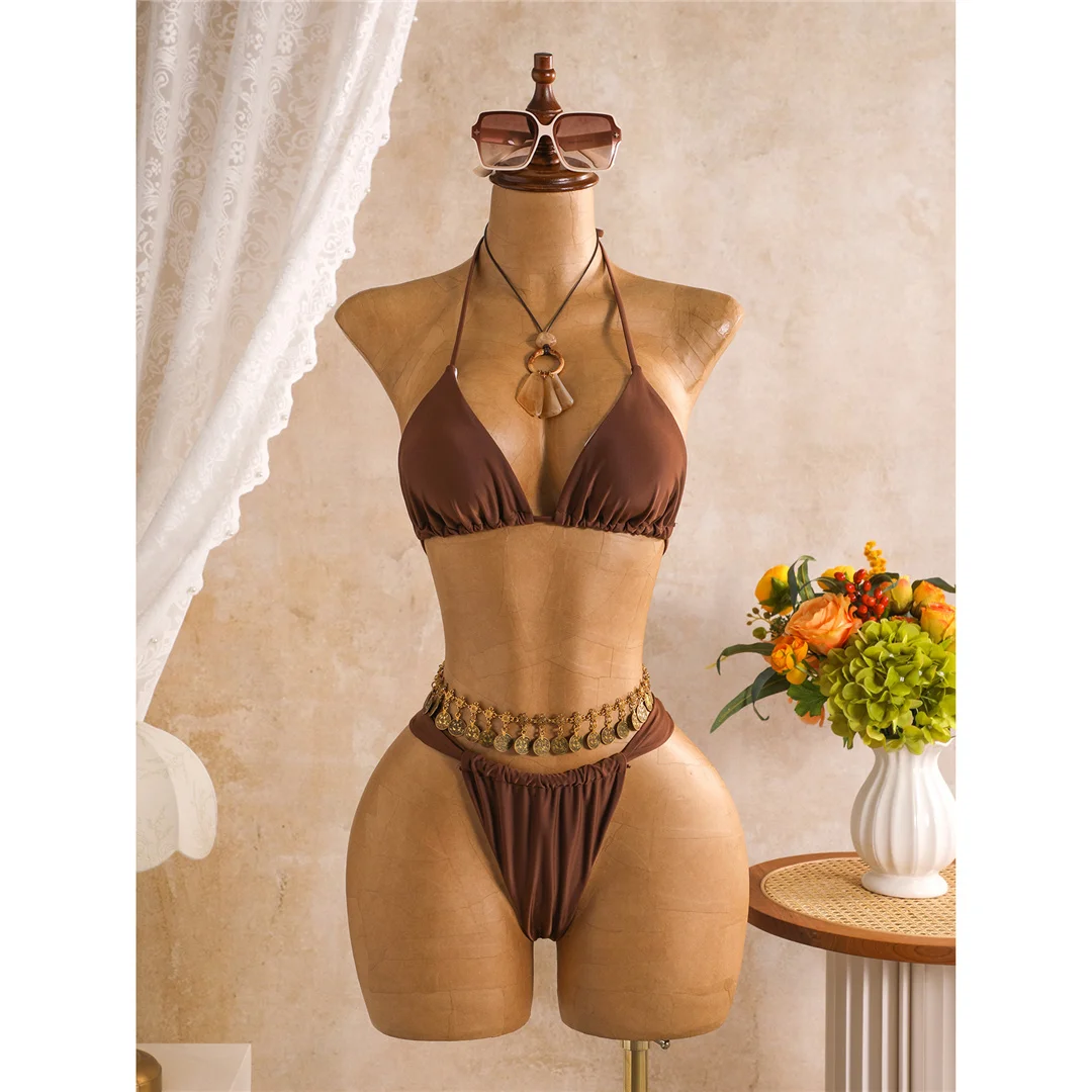 Mit langen Ärmeln, als Überwurf, Neckholder-Bikini, Damen-Badebekleidung, dreiteiliges Bikini-Set, Badeanzug, Badebekleidung, Schwimmbekleidung V8423 – Detail 5