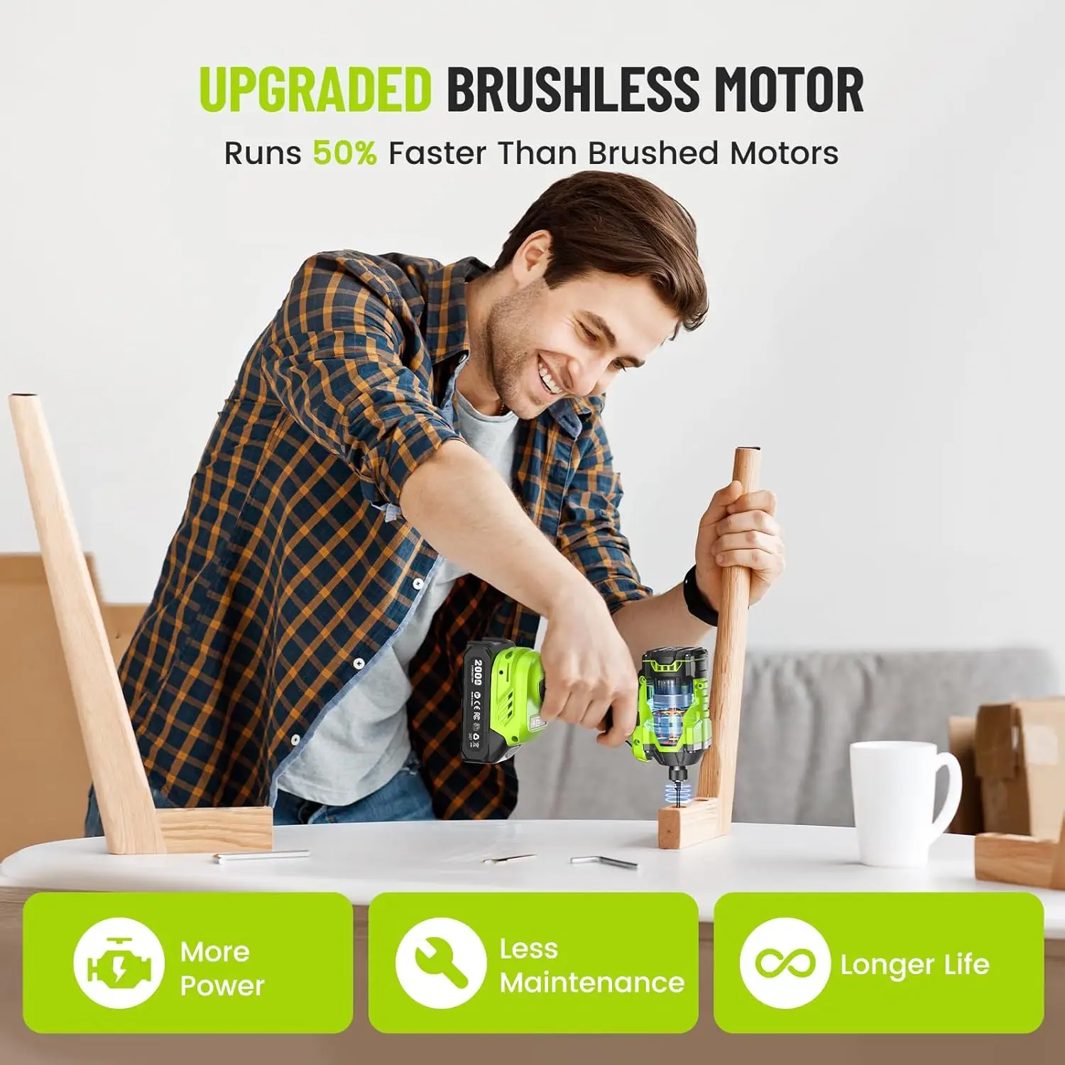 

Аккумуляторный шуруповерт и ударный гайковерт 21В, комбинированный набор: дрель 3/8 дюйма и ударный гайковерт 1/4 дюйма, электрический ударный шуруповерт, 2 аккумулятора 2.0 Ач