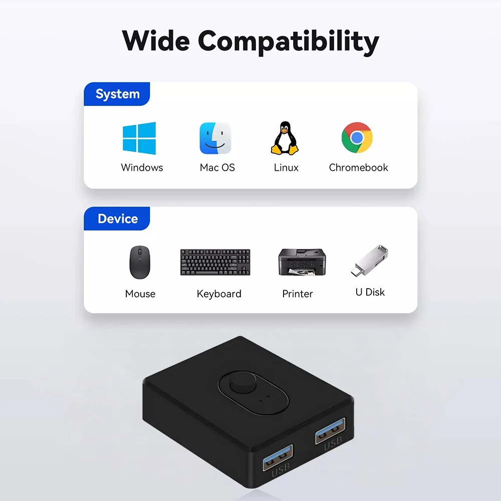 Selettore interruttore USB 3.0 Selettore interruttore KVM 5Gbps USB 3.0 BI-Direction Switch Splitter Stampante Tastiera Mouse Condivisione Nuovo