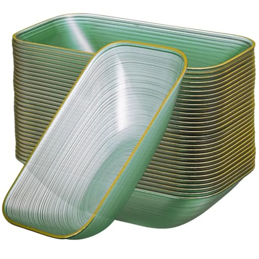 

[30 Pack 7 OZ Bowls] Ribd Collection Green wit Gold Rim Plastic Party D Bowls P eavyweig Ent Ice Cream Bowls Disable Tableware