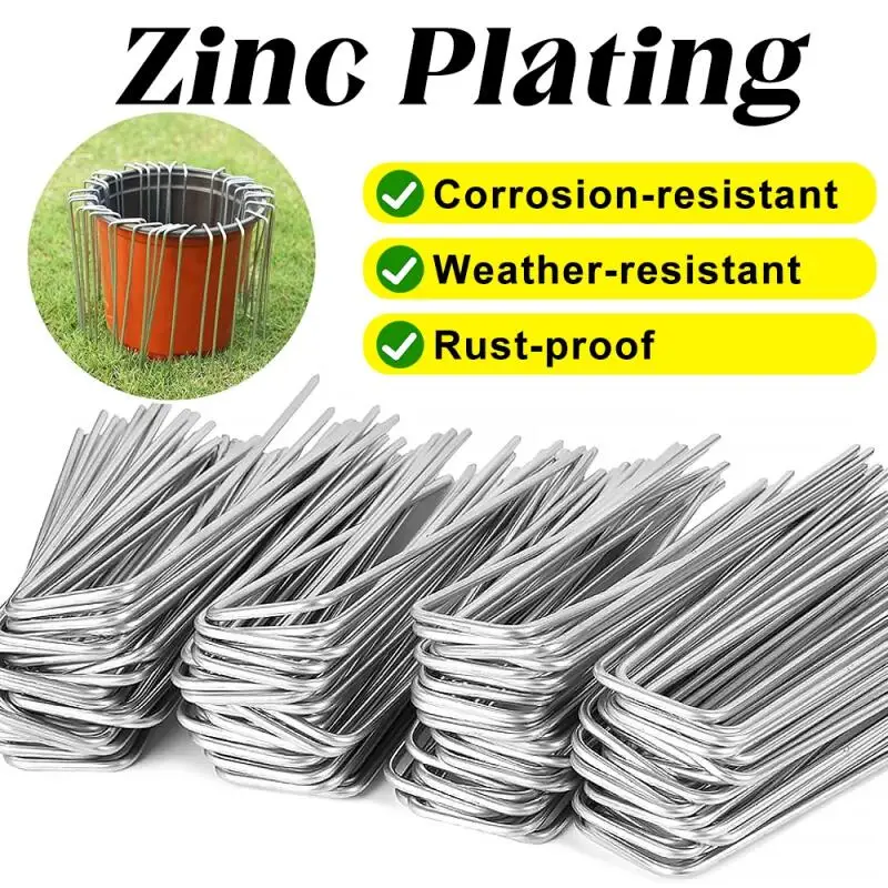 20/40/60Pcs U-Type Garden Staples Heavy Duty Galvanized Landscape Stakes Sod Pins for Weed Barrier Ground Cover