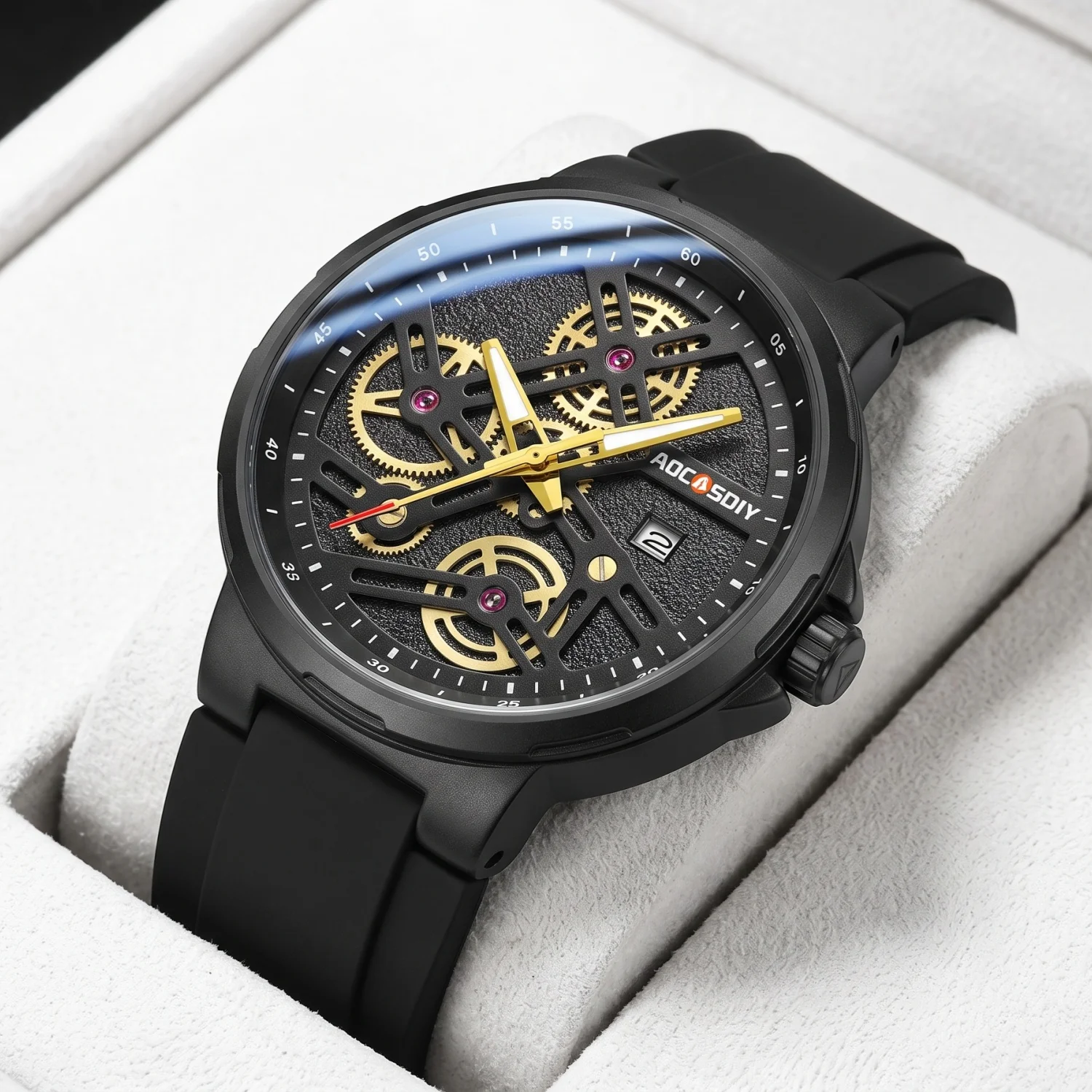 AOCASDIY Men's Hollow Quartz Watch Alloy Case with Date Window Camping Office Unique Dial Holiday Gift for Him