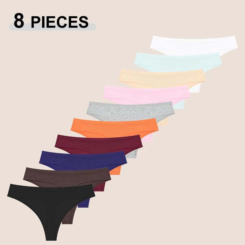 8 Stück Damen Nahtlose S-XL Slips aus Baumwolle, Weich und Bequem, G-String, Sexy Tanga mit Niedriger Taille, Elastisch, Einfarbig, Intimwäsche