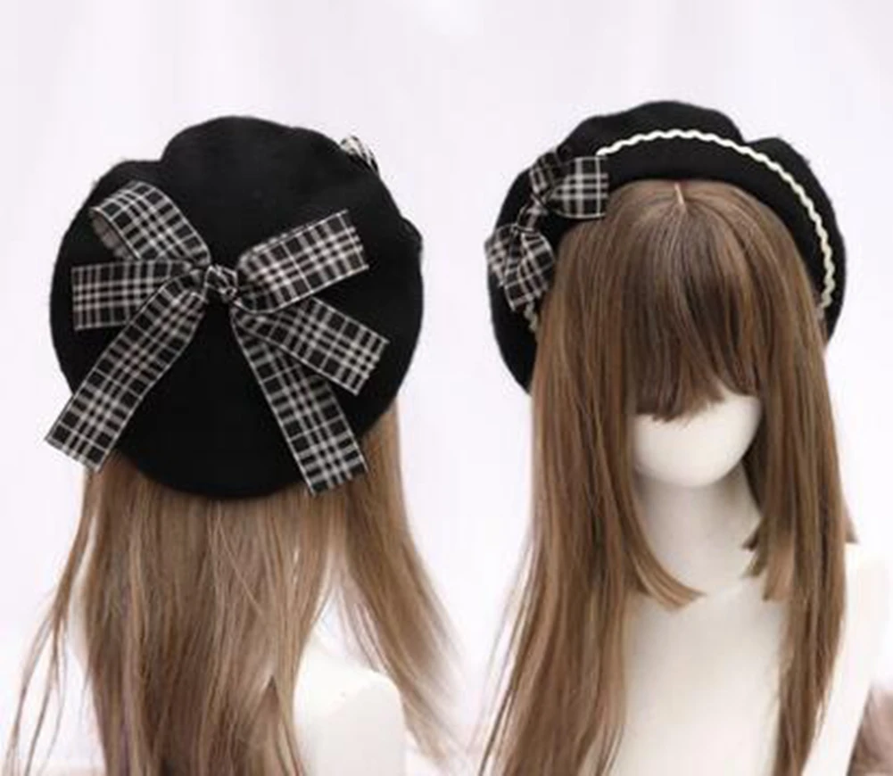 Niedliche Lolita-Baskenmütze für Damen, lässige Mode, koreanische Wolle, Schleife – Detail 16
