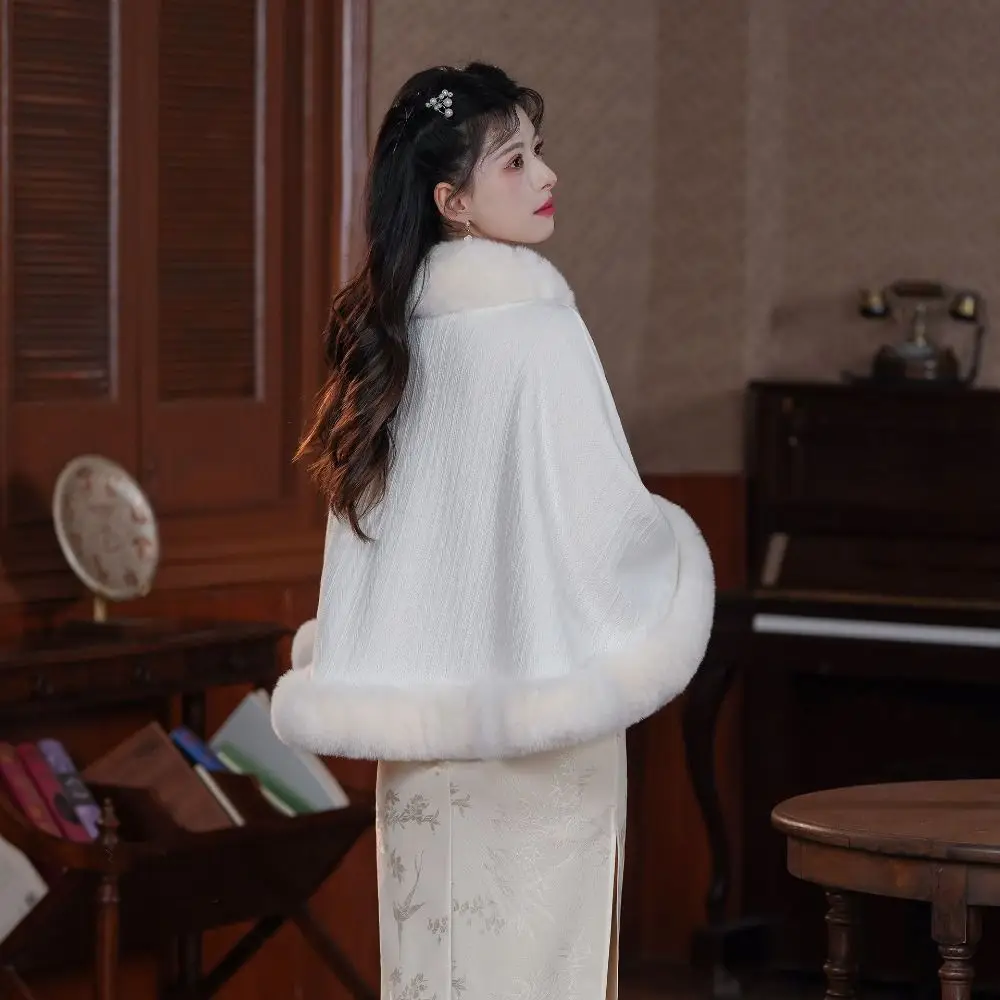 

Warm Thicken Chinese Style Cloak Wrap Elegant Women Knitted Cloak Short Shawl Winter Warm Cape Cheongsam Lolita