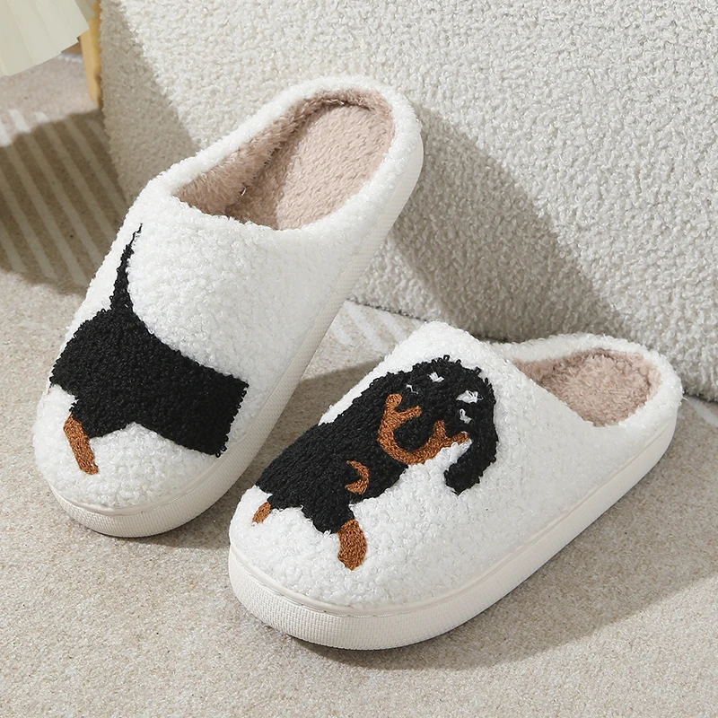 

Женские домашние тапочки Dog Fluffy: дизайнерские, осенне-зимние, с животным принтом, пушистые, мягкие, нескользящие, для пар, для дома