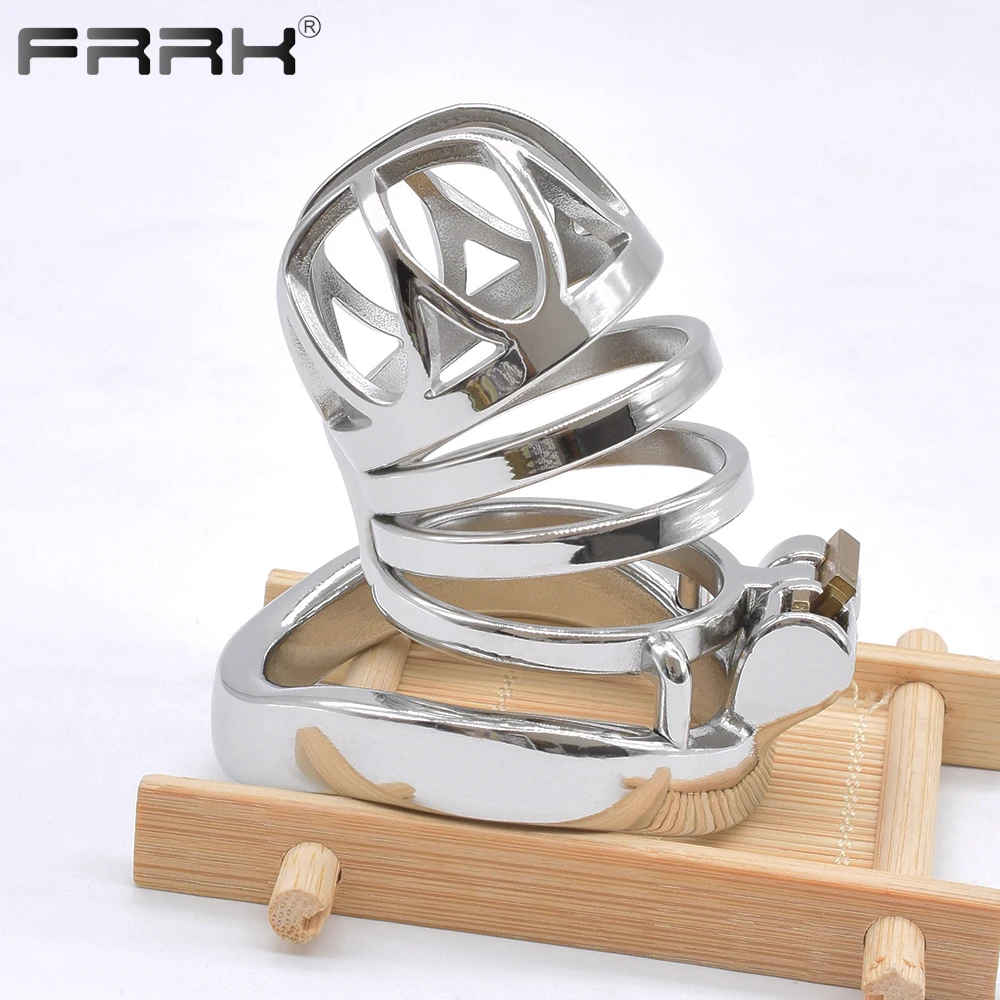 FRRK Male Chastity Penis Cage SG Metal Cock Rings Steel Bondage Devices BDSM Securely Locked Adult Sex Toys for Men CBT Play