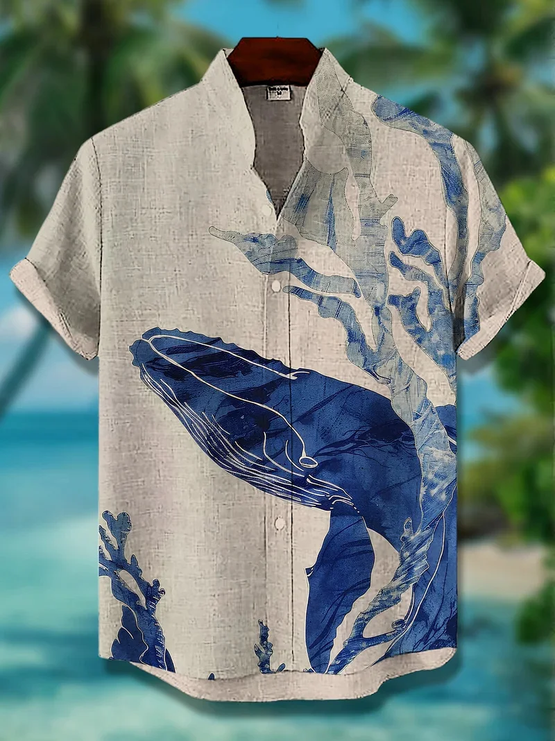 

Men's Shirt Cartoon Cat Whale Art 3D Printed Hawaiian Shirt Fashion Men's Short Sleeve Lapel Shirt Casual Beach Top