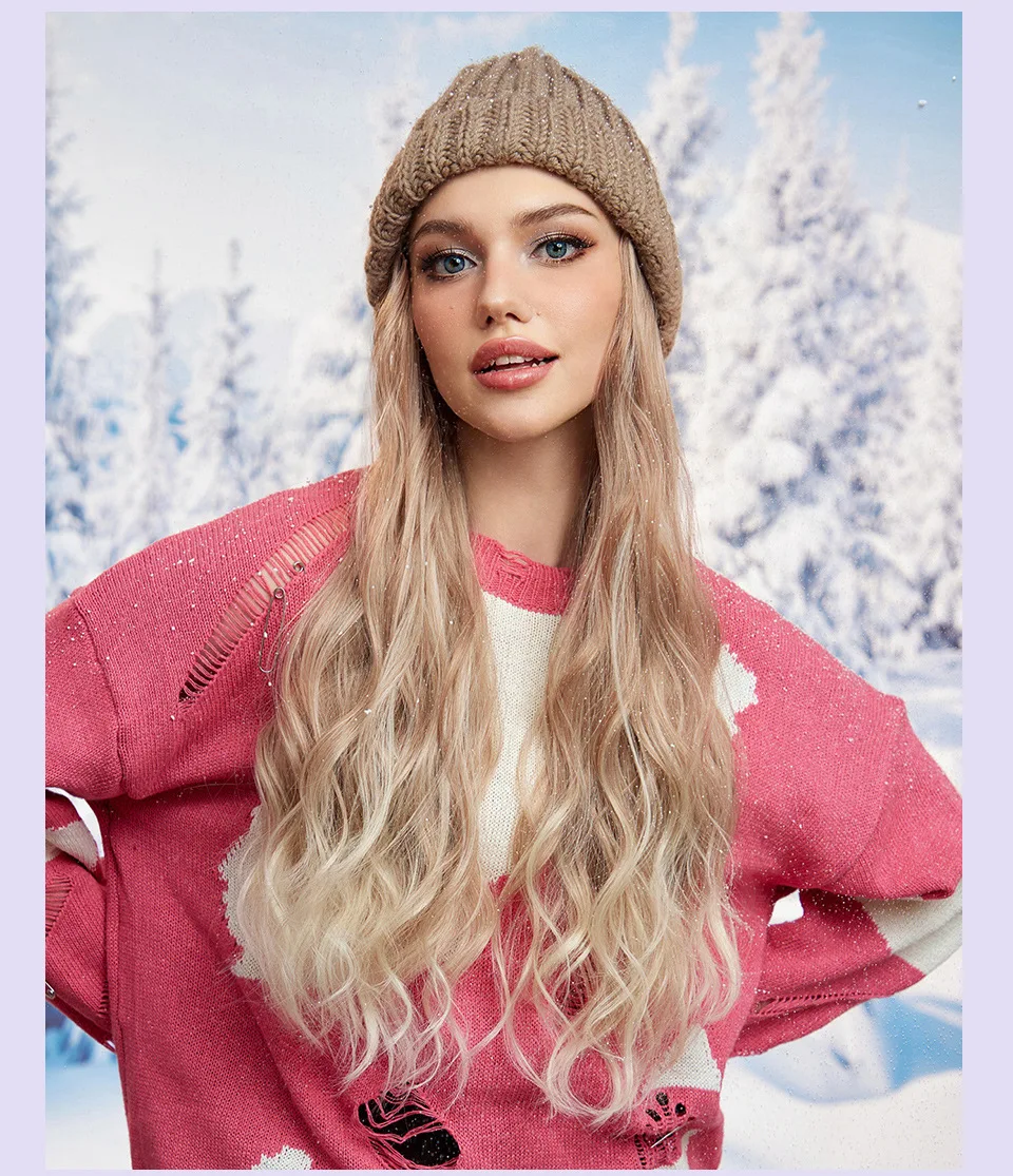 Hat wig Brown Blonde Wigs Hat wigs Cap Connect Synthetic Wigs Hair for Women Daily Party Use High Resistant Hair