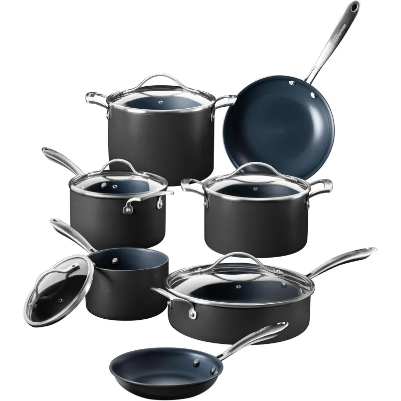 Titanium 12 Piece Set - Non-stick Cookware Set Without PFAS, PTFE, or PFOA, 3x More Durable, Dishwasher Safe, Oven Safe