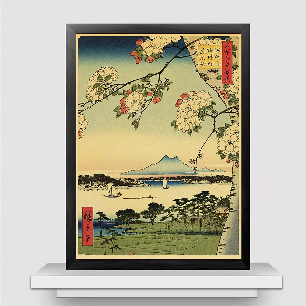 Japanese old style Vintage landscape mountain river Print Art Canvas Poster For Living Room Decor Home Wall Picture