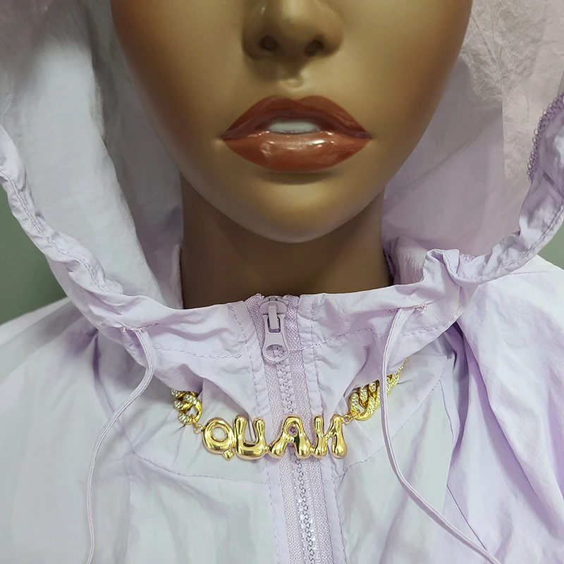 Customized Name necklace Glossy letters With Rhinestone Cuban chain Hip Hop Jewelry Birthday Gift Drop Shipping
