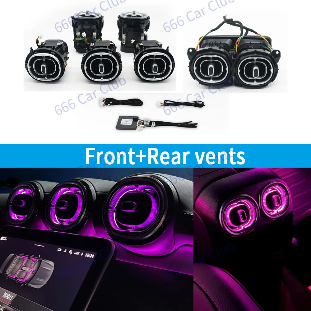64 Colours LED Air Vents For Mercedes Benz C-Class W206 2022 Car RGB Turbine Air Conditioning Nozzle Outlet Ambient Light Refit