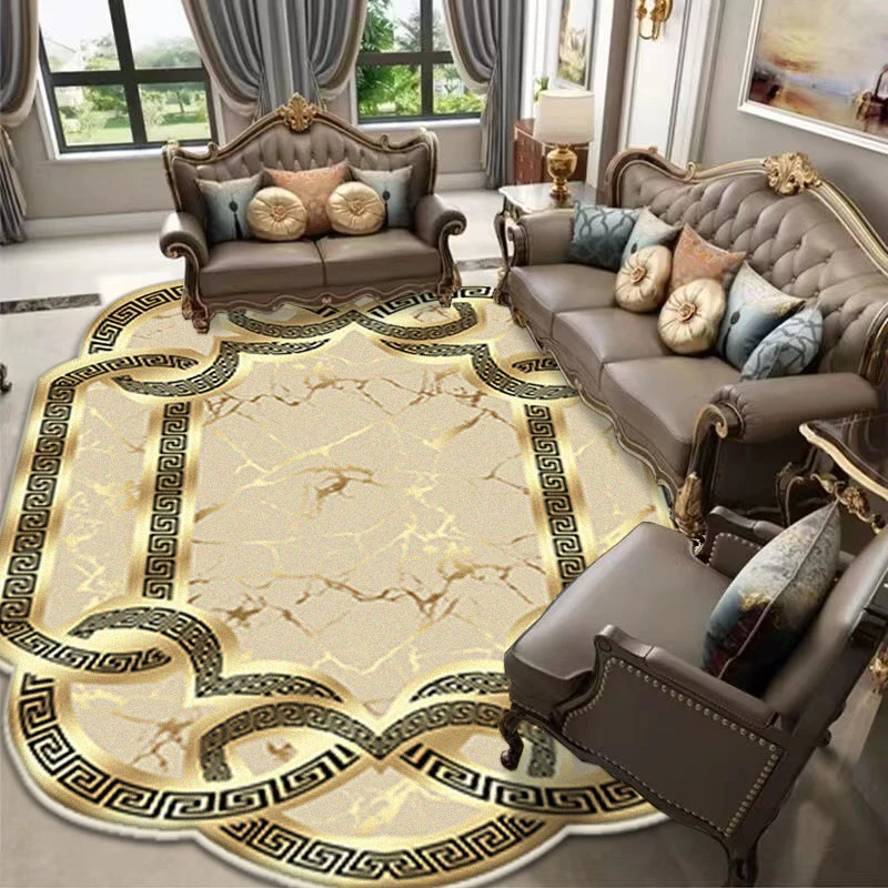 

Modern Alien Living Room Rugs Antiskid Golden Border Decoration Bedroom Carpet Oval Fluffy Room Decor Home Dressing Table Mat