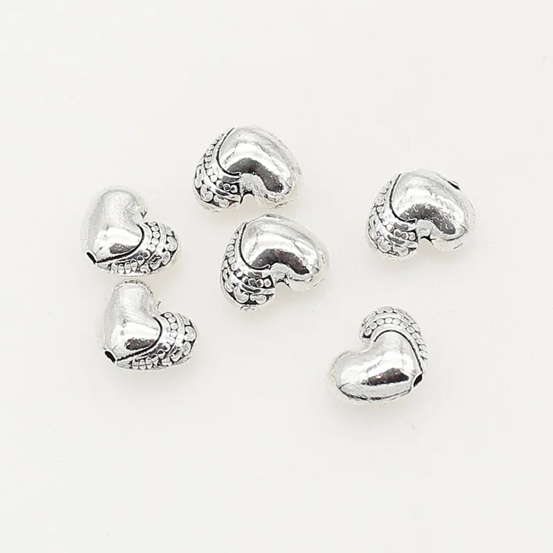 50pcs/Lot Antique Silver Color Metal Heart Beads 9x7mm Funky Handcraft Earrings Bracelets Rope Loose Spacers DIY Jewelry Making image 4