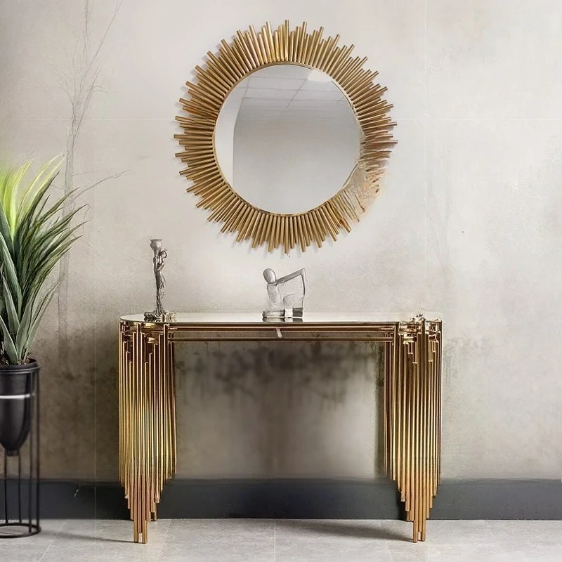 Light luxury stainless steel titanium entrance table Tempered glass Hotel living room Marble sun