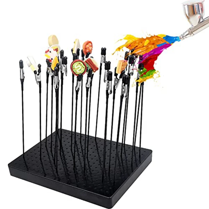 Model Painting Stand Base (19 X 14 Holes) And 26PCS Alligator Clip Sticks Set Modeling Tools (7.87 X 5.9Inch)