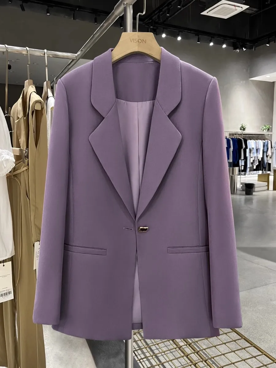 Blazer viola da donna Office Lady bottone quadrato manica lunga soprabito Casual top femminile capispalla abbigliamento donna 2023 nuovi arrivi