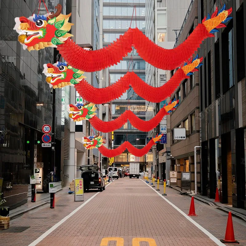 3D Chinese Paper Dragon Garland Hanging Decoration Spring Festival Ceiling Ornament for Lunar New Year Party Restaurant Supplies