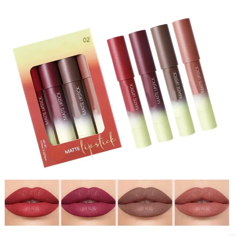 C1FF Set 4 rossetti opachi cremosi, matita per labbra che non sbava, impermeabile, opzioni multi colore