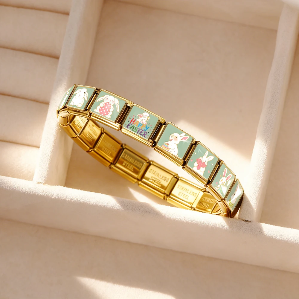 Original-Design Kawaii-Hasen-Ostern-Schmuck, italienische Gliederkette, passend für 9-mm-Edelstahl-Charm-Armbänder, DIY-Zubehör – Detail 6