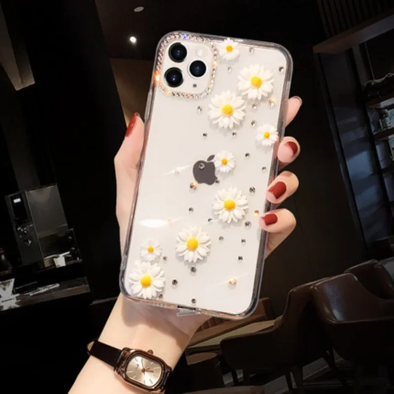 Luxury Clear Bling Flower Crystal Rhinestone Skin Case, Diamond Pearl, Case for iPhone16 15Plus, 14Pro, 12, 11Pro, XR, 8, 7Plus