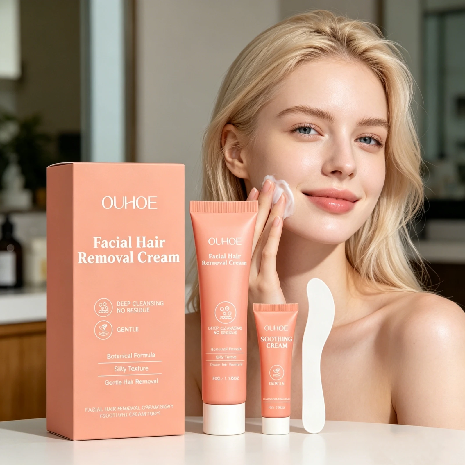 Facial Gentle Hair Removal Cream Set With Soothing Repair Cream And Applicator Lasting Effect No Irritating Skin Care Beauty Kit