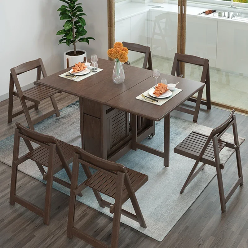 Portable Solid Wood Dining Table Multifunctional Modern Minimalist Walnut Folding Dining Table Kitchen Столик Home Furniture