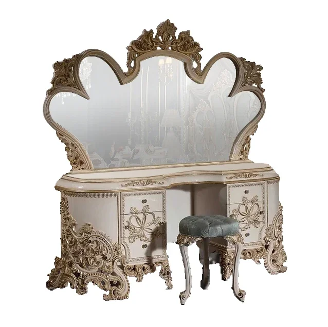 French solid wood carving dressing table European luxury princess dressing table Bedroom creative makeup table with mirror