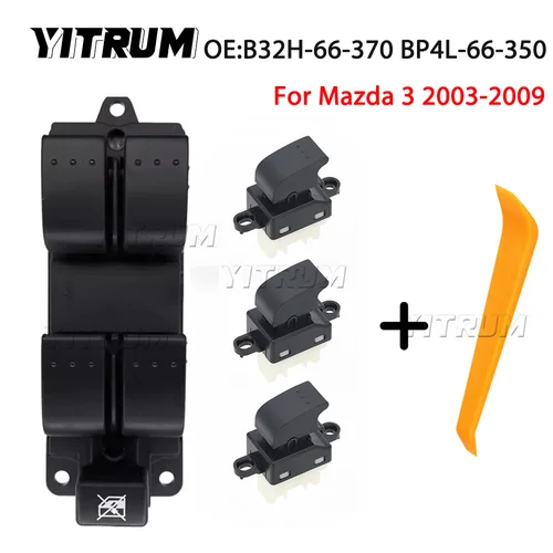 Botón de interruptor de Control de ventana eléctrica delantera izquierda YITRUM para Mazda 3 2003 2004 2005 2006 2007 2008 2009 B32H-66-370 BP4L-66-350
