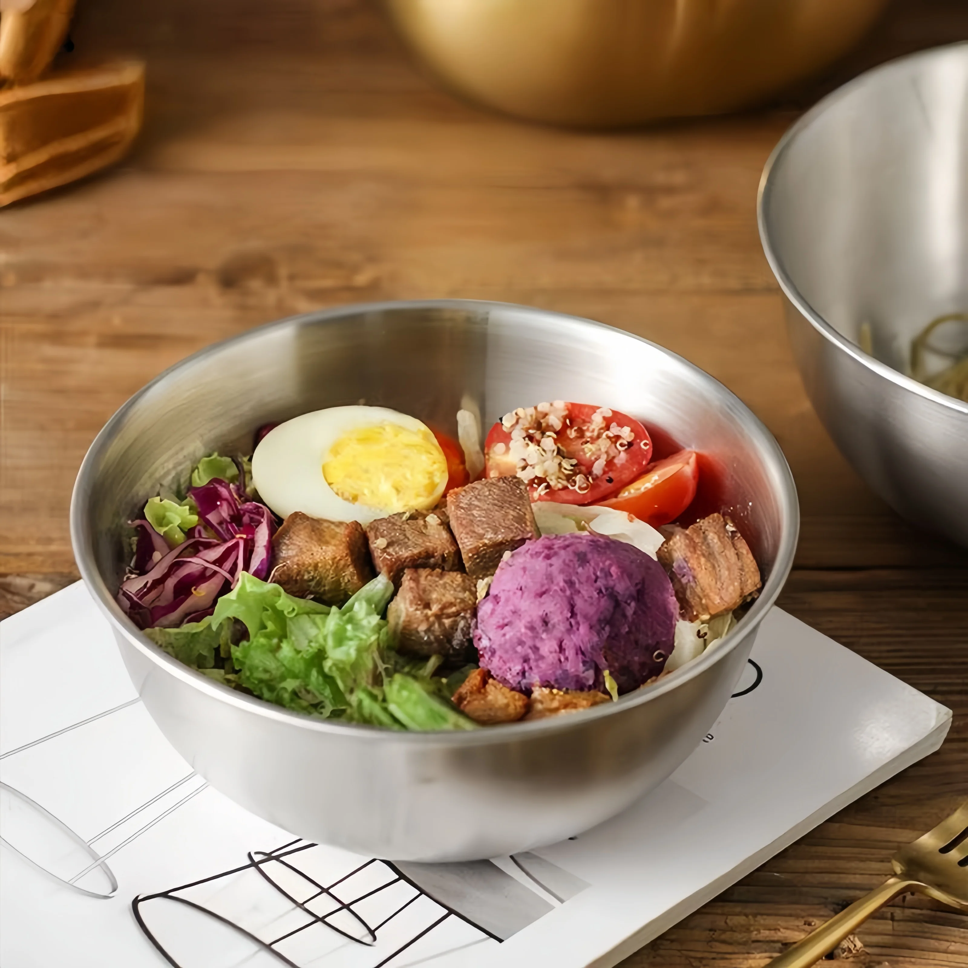 2 Pcs Stainless Steel Mixing Bowls for Kitchen Use, Egg Beating Bowls, Vegetable Washing Bowls, Rice Washing Baskets, Rice Strainers, Draining Baskets, Water Filtering Baskets
