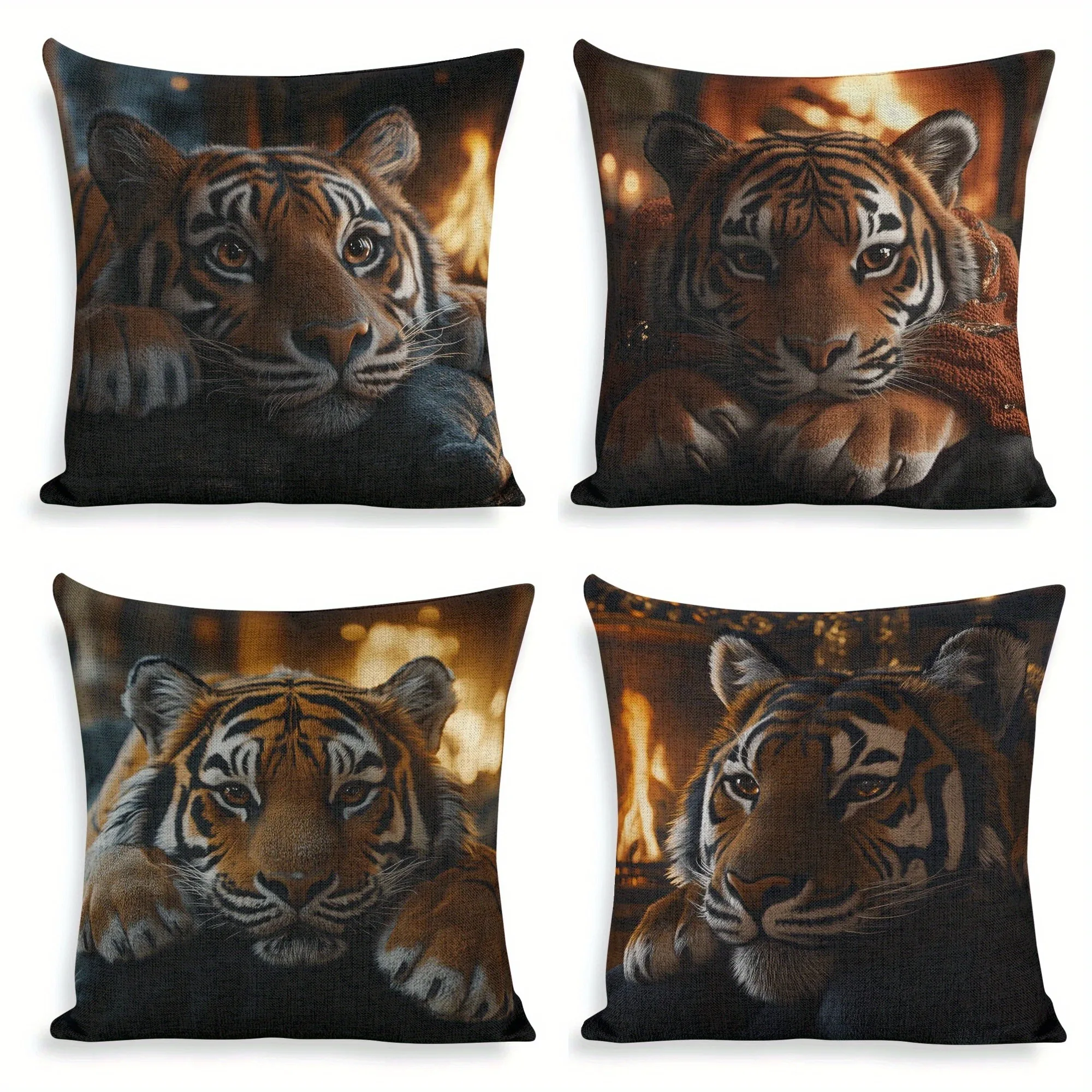 Cute tiger decorative pillowcase, ultra-soft polyester material living room sofa backrest car pillowcase home decoration