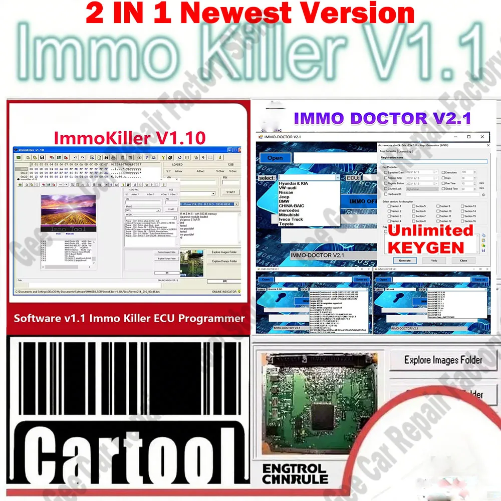 New ImmoKiller V1.10 OBD2 Scanner Software+ IMMO DOCTOR V2.1 With Unlimited KEYGEN MULTI BRAND Immo Off Software ECU Chip Tuning