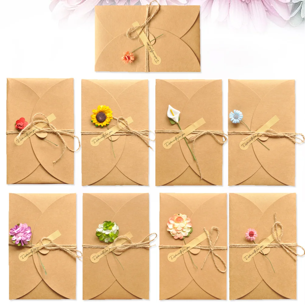 9 個のドライフラワーグリーティングカードプレミアムクラフト紙手作り環境に優しいギフトバレンタイン誕生日記念日牛革