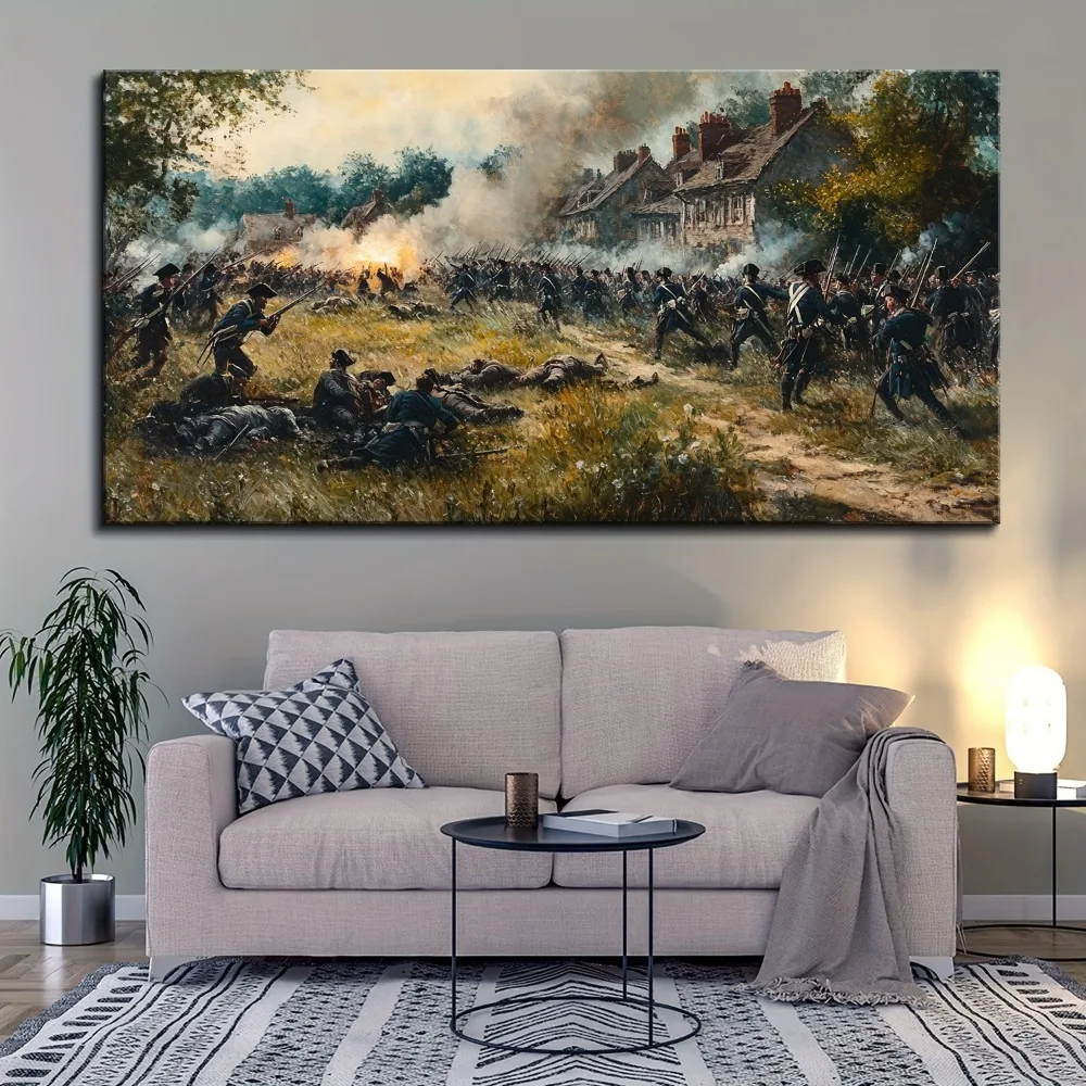 1.5 inch thick pine solid wood frame, wood frame wall decoration, can directly hang the Battle of Lexington, home decoration