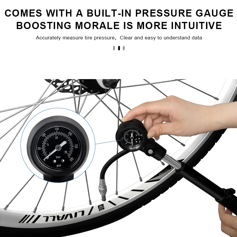 RIDERACE دراجة صدمة مضخة 300psi تعليق مضخة هواء مع قياس الضغط شريدر بريستا صمام AV FV شوكة الدراجة نافخة HV/HP #4