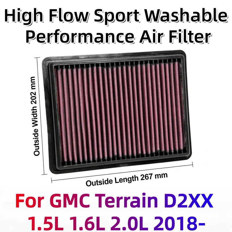 

For GMC Terrain D2XX 1.5L 1.6L 2.0L 2018-2026 High Flow Sport Washable Performance Panel Air Filter Replacement 33-5069 23279657