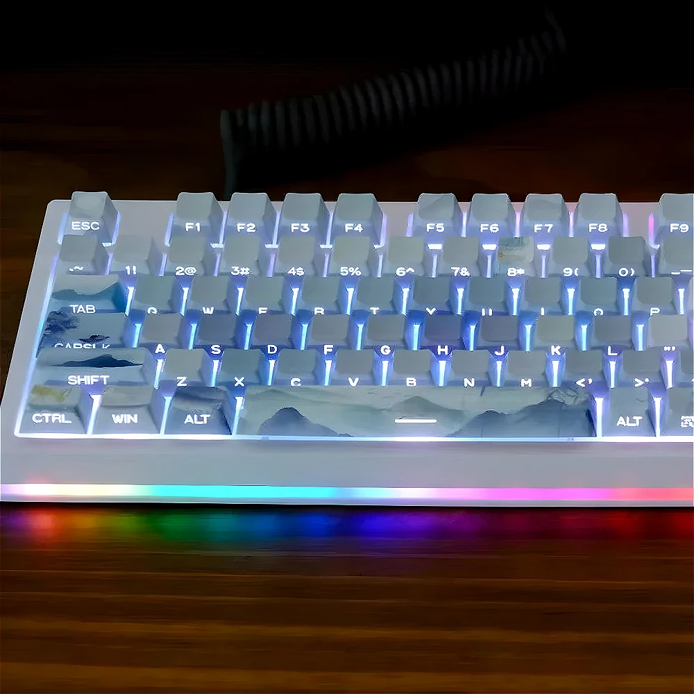 

Cherry, White, Transparent Keycap, Side Engraved PBT 120 Keys, Lake Mountain View, Mechanical Keycap for MX Switch Gaming