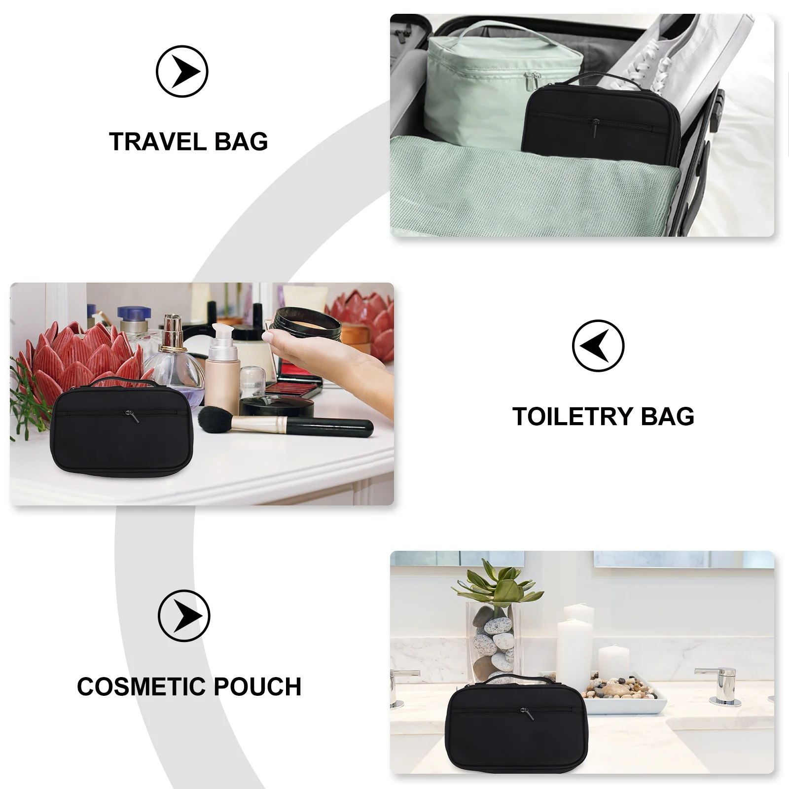 

Waterproof Durable Makeup Pouch Portable Organizer Black Nylon Oxford Bag with Zipper Handle for Travel Gifts
