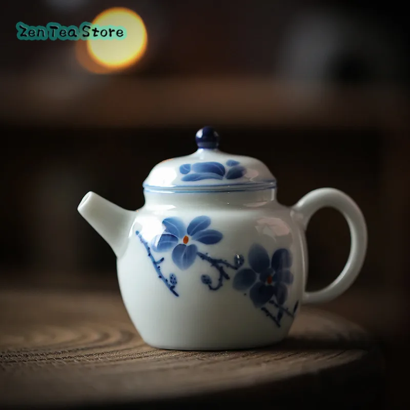 Hand-painted Blue Jade Orchid Small Tea Infuser Chinese Kung Fu Tea Set Ladies Small Fresh Single Pot