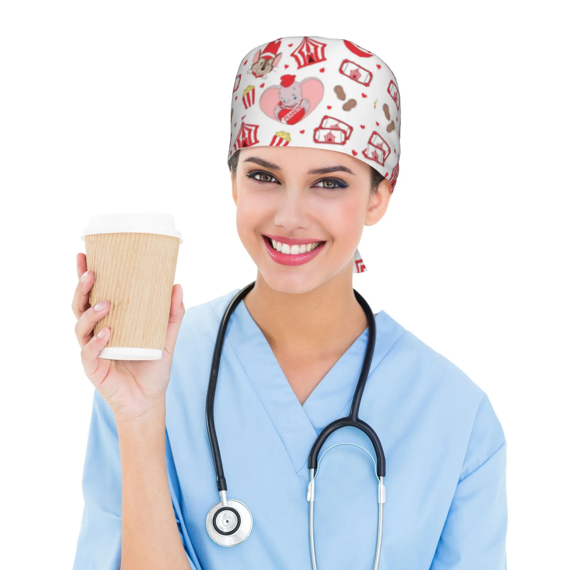 Custom D-Dumboes Cartoon Scrubs Cap Surgical Hats Men Women Cute Elephant Operating Room Cap Nursing Cap Lab Works Hat