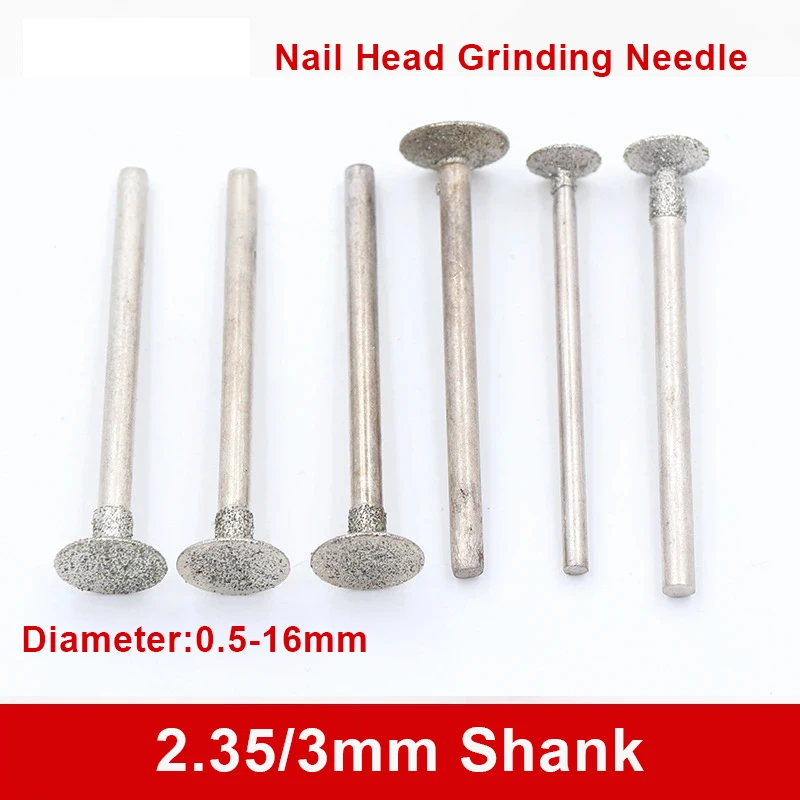 

5Pcs Nail Head Diamond Grinding Head 2.35/3mm Shank H Grinding Needle For Carving Deburring Jade Stone Polishing Abrasive Tool